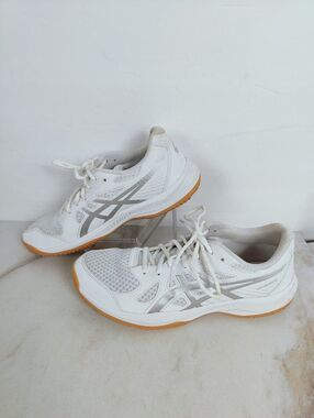 EUC Asics Women's Upcourt 6 Volleyball Shoes Sneakers White Pure Silver, Sz 10